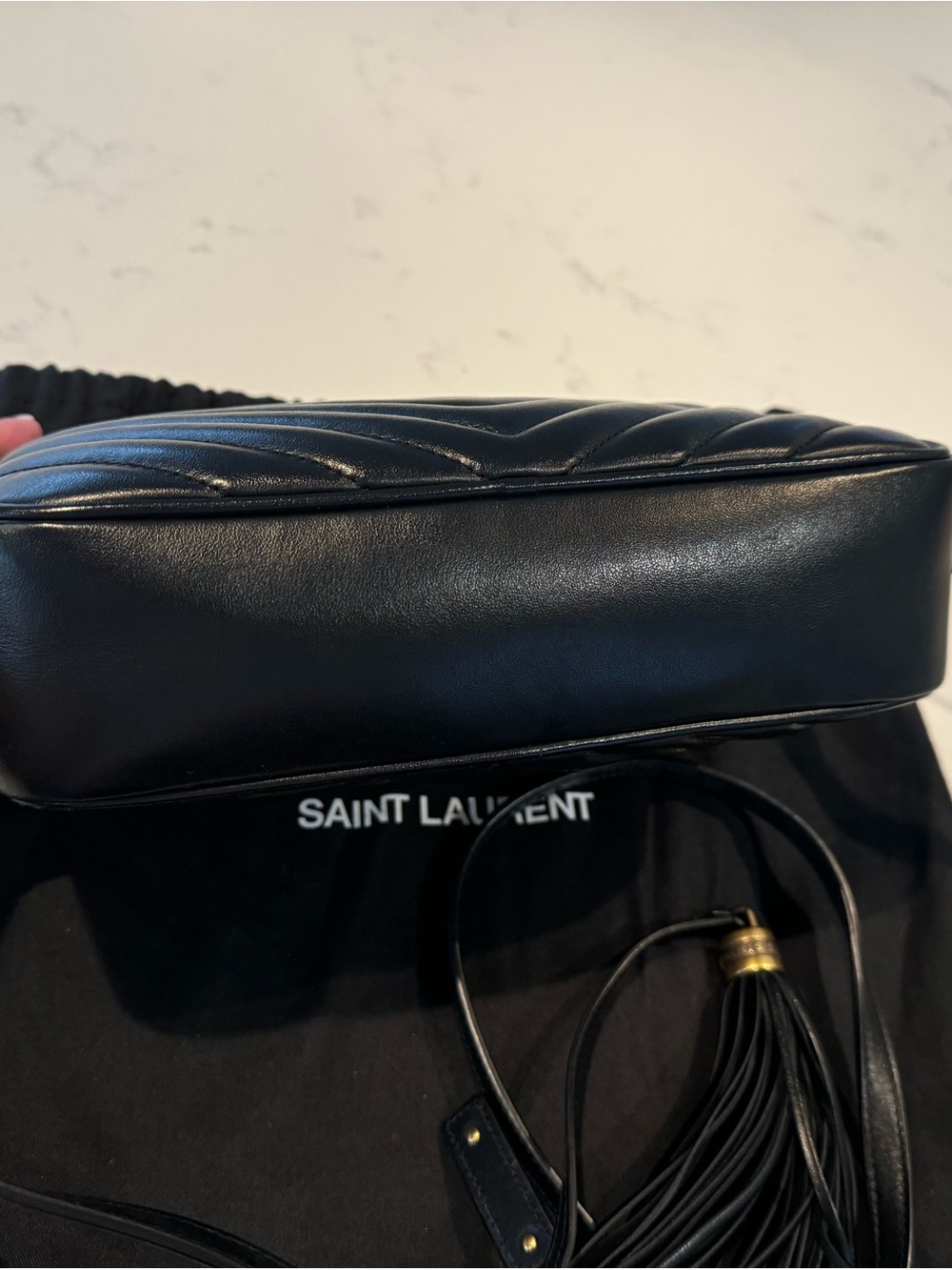 Saint Laurent Black Quilted Camera Crossbody with Gold YSL Logo and Tassel - Picture 8 of 13